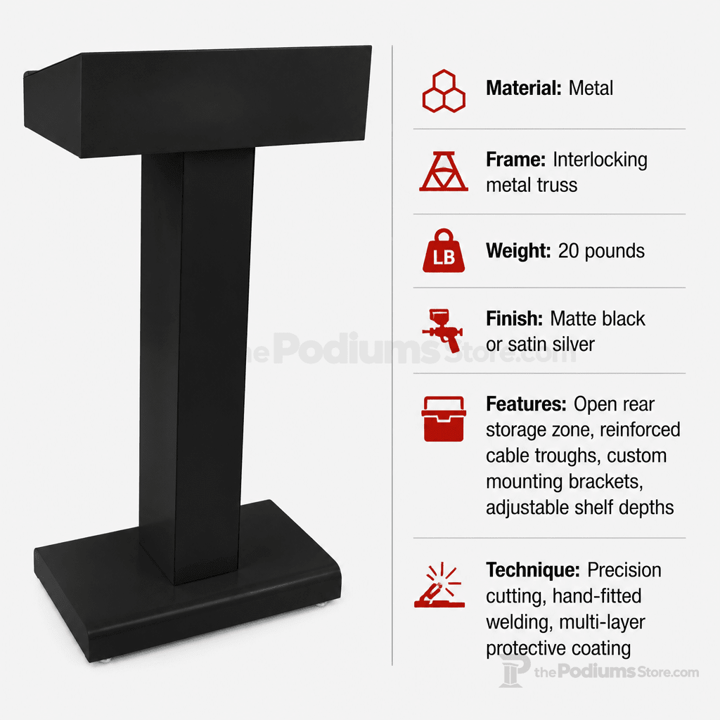 Pedestal Metal Truss Lectern — Black or Silver Metal Truss Lectern LCTMETFBK Black - LCTMETFBLK - thePodiumsStore