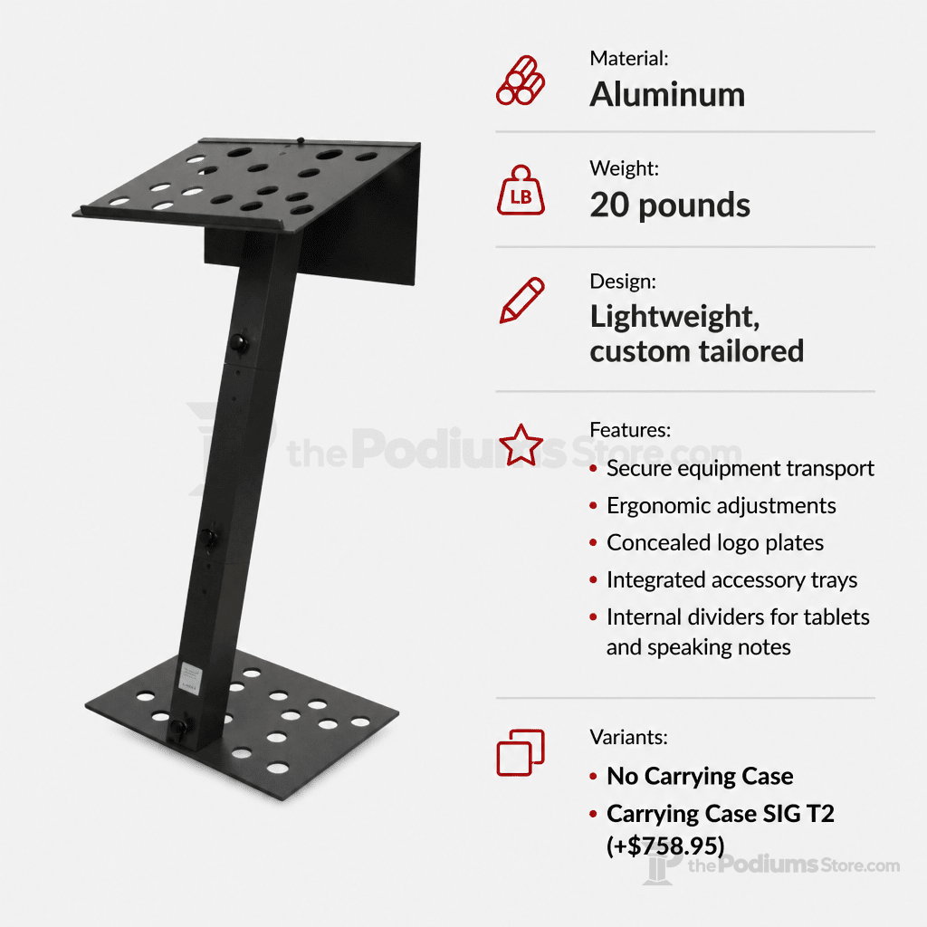 Portable Aluminum Lectern — Contemporary (PS-Y-7) Portable Lectern Y7-V23 No Carrying Case - thePodiumsStore