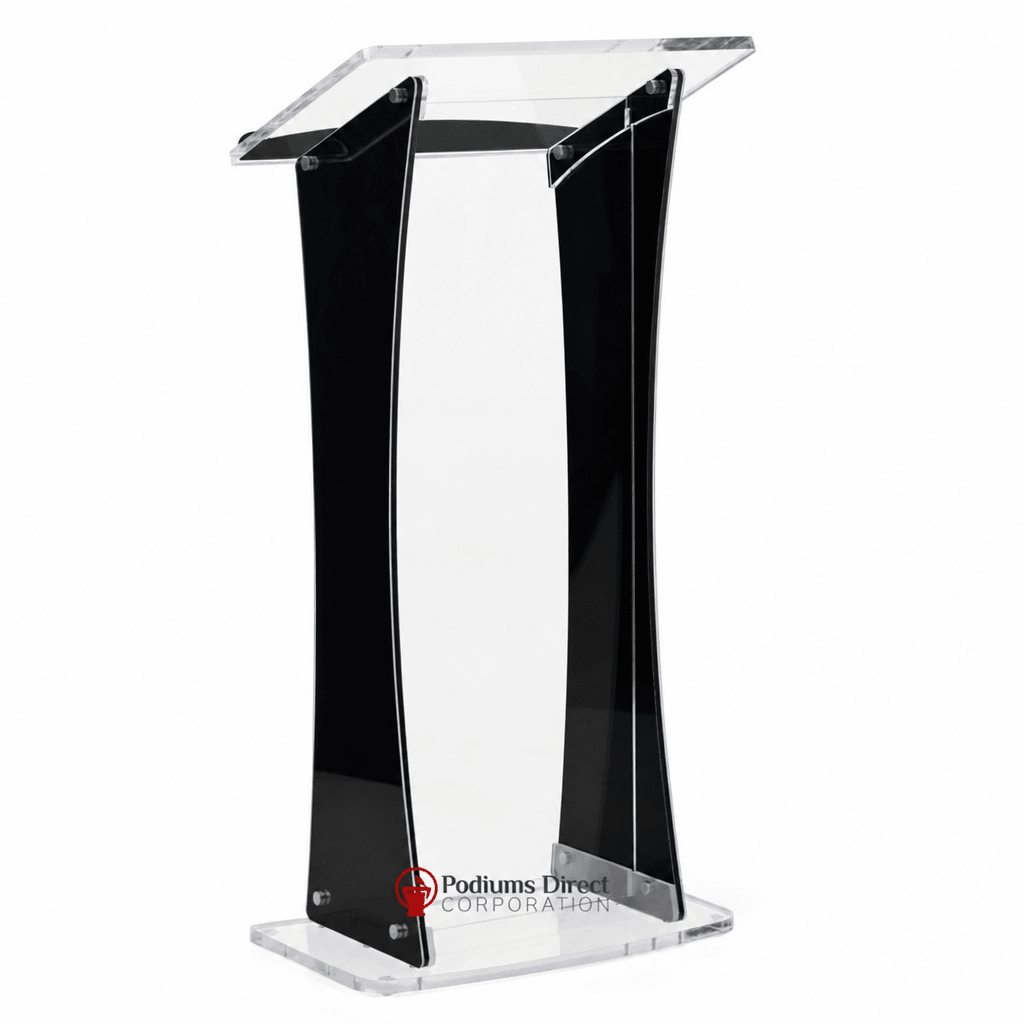 Portable Curved Acrylic Lectern Acrylic Lectern KDUVLEBKC Black/Clear - thePodiumsStore