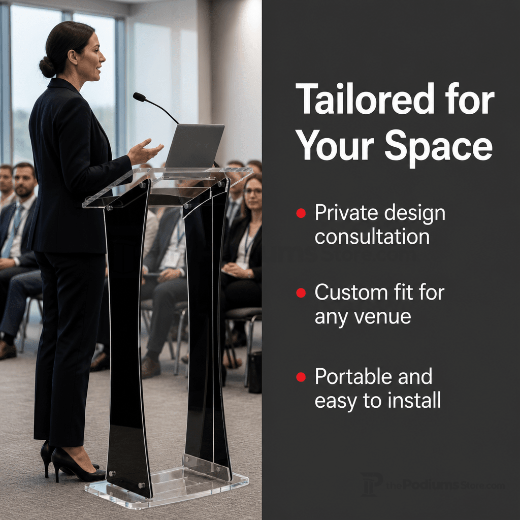 Portable Curved Acrylic Lectern Acrylic Lectern KDUVLEBKC Black/Clear - thePodiumsStore