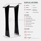 Portable Curved Acrylic Lectern Acrylic Lectern KDUVLEBKC Black/Clear - thePodiumsStore