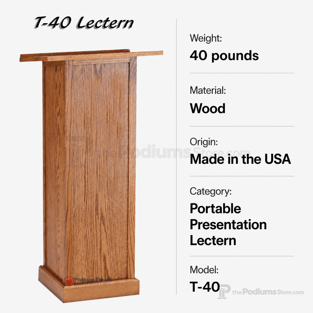 Portable Lectern — Oak, Optional Cross (PS-T-40) Portable Lectern T-40 Light Oak 35 No Cross - thePodiumsStore