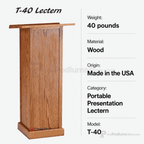 Portable Lectern — Oak, Optional Cross (PS-T-40) Portable Lectern T-40 Light Oak 35 No Cross - thePodiumsStore