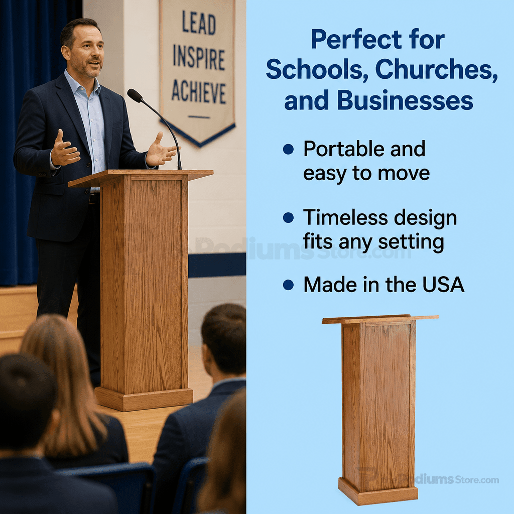 Portable Lectern — Oak, Optional Cross (PS-T-40) Portable Lectern T-40 Light Oak 35 No Cross - thePodiumsStore