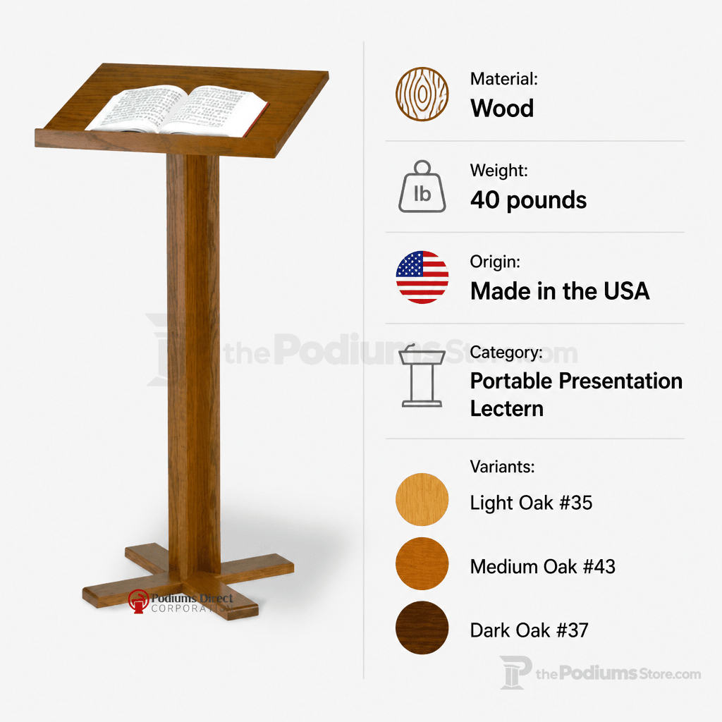 Portable Lectern / Speaker Stand — Oak (PS-T-35) Portable Lectern T-35 Light Oak 35 - thePodiumsStore