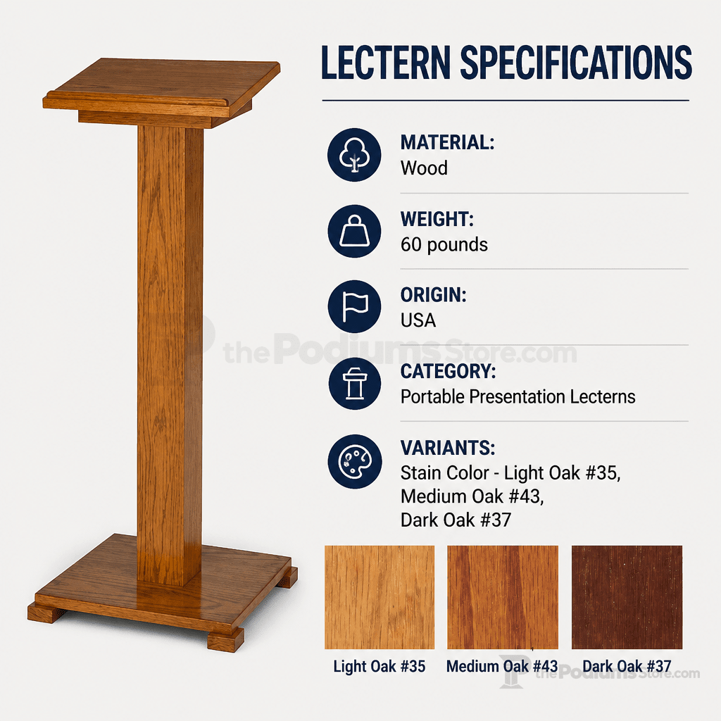 Portable Presentation Lectern — Oak (PS-T-15) Portable Lectern T-15 Light Oak 35 - thePodiumsStore