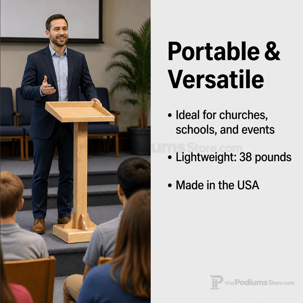 Portable Presentation Lectern — Oak (PS-T-30) Portable Lectern T-30 Light Oak 35 - thePodiumsStore
