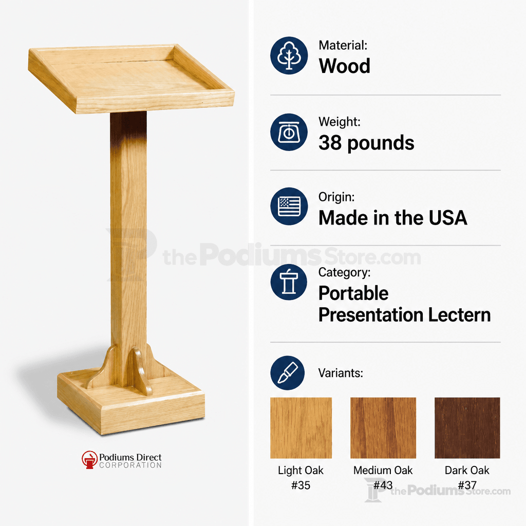 Portable Presentation Lectern — Oak (PS-T-30) Portable Lectern T-30 Light Oak 35 - thePodiumsStore