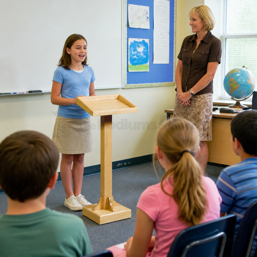 Portable Presentation Lectern — Oak (PS-T-30) Portable Lectern T-30 Light Oak 35 - thePodiumsStore