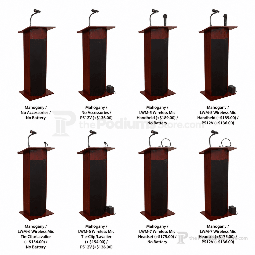 Power Plus Sound Lectern — Mahogany (PS-111-PLS) Sound Lectern 111PLS Mahogany No Accessories No Battery - thePodiumsStore