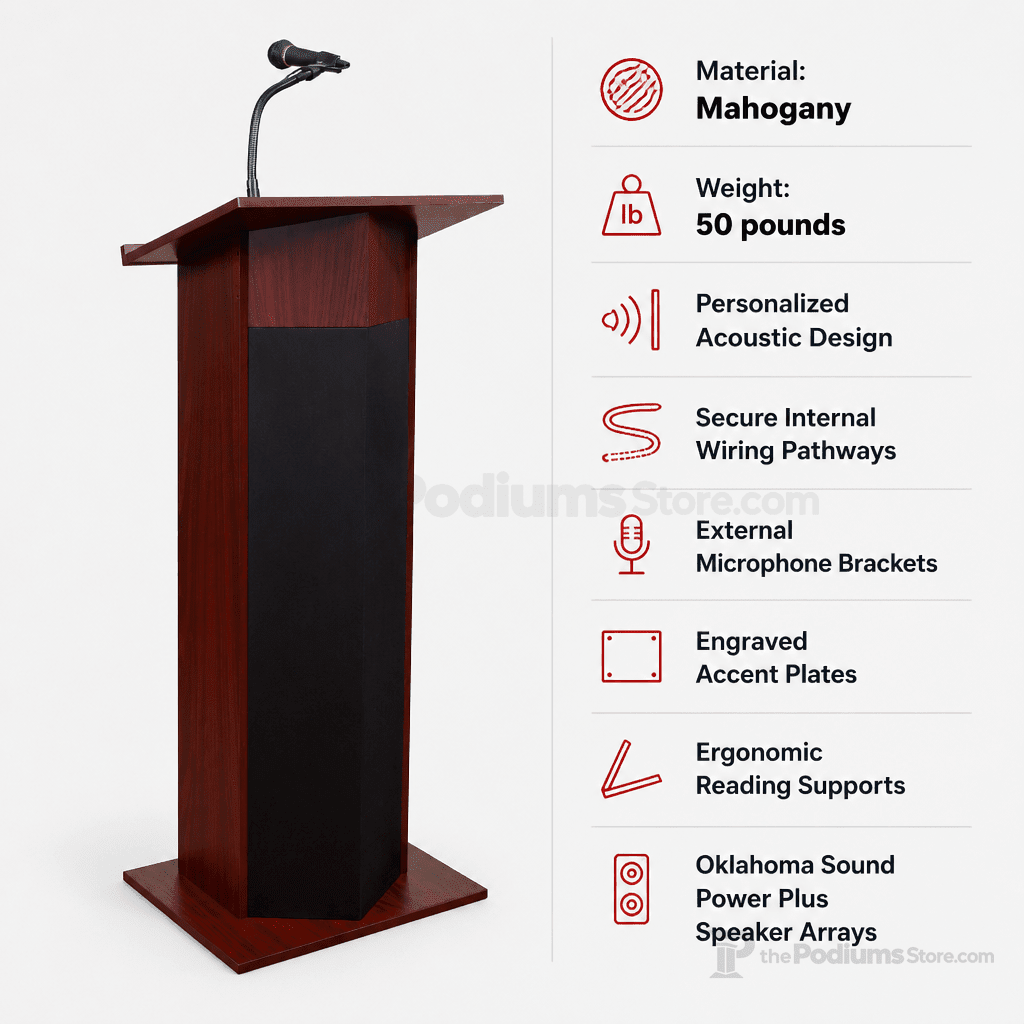 Power Plus Sound Lectern — Mahogany (PS-111-PLS) Sound Lectern 111PLS Mahogany No Accessories No Battery - thePodiumsStore