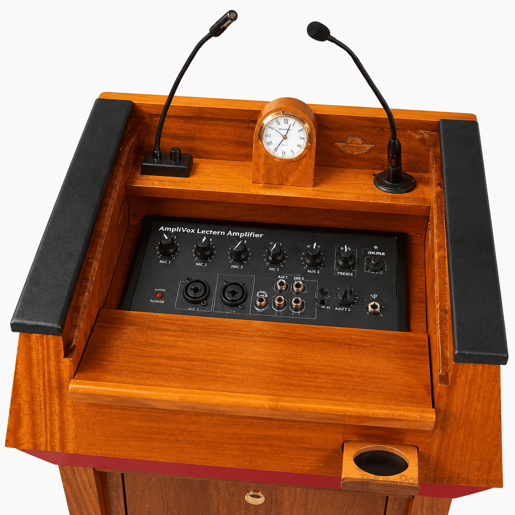 Presidential Evolution Podium with Sound (PS-PRES500-EV) Hardwood Lectern PRES500-EV-O Oak Wood - Natural (Clear Coat) Black No Logo - thePodiumsStore
