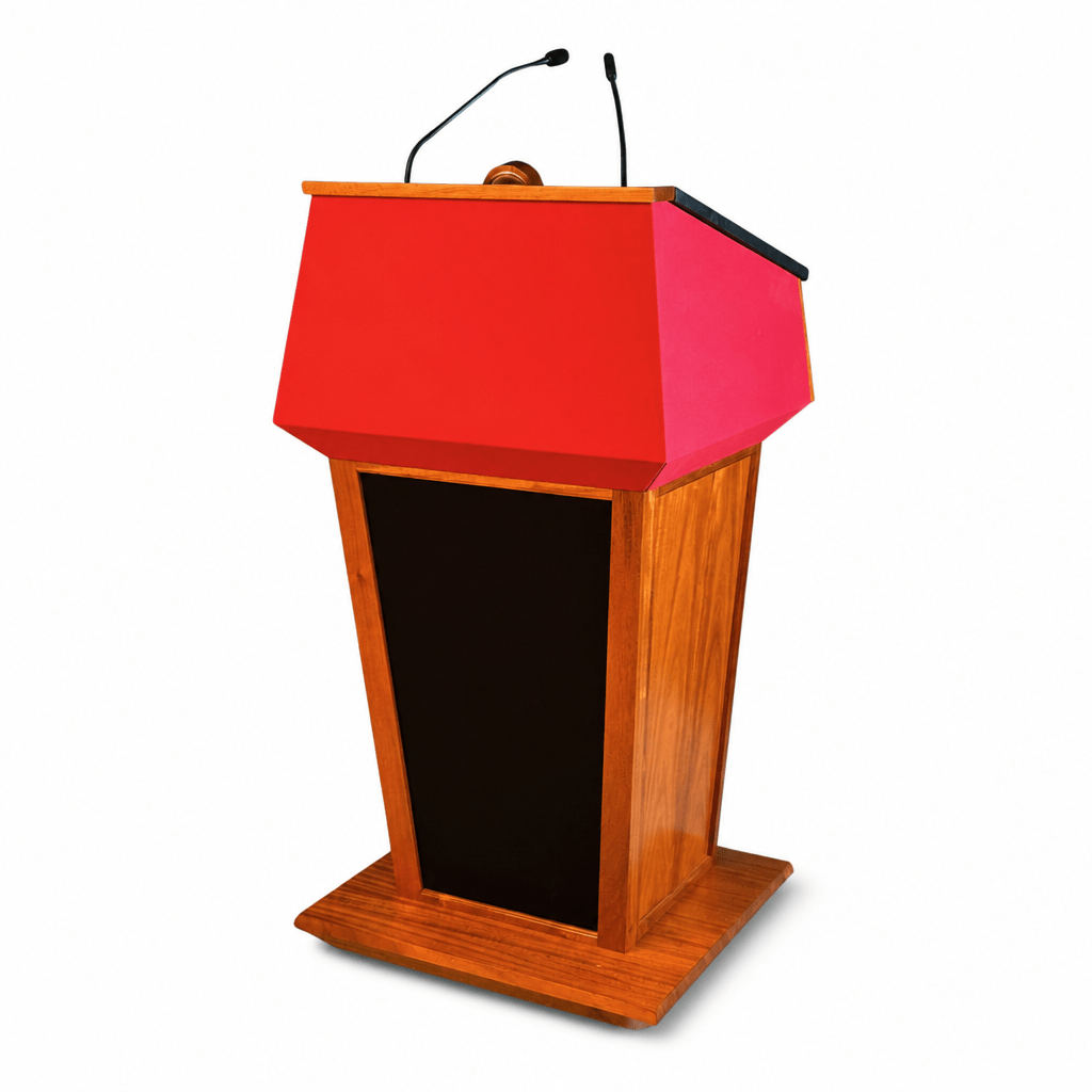 Presidential Evolution Podium with Sound (PS-PRES500-EV) Hardwood Lectern PRES500-EV-O Oak Wood - Natural (Clear Coat) Black No Logo - thePodiumsStore