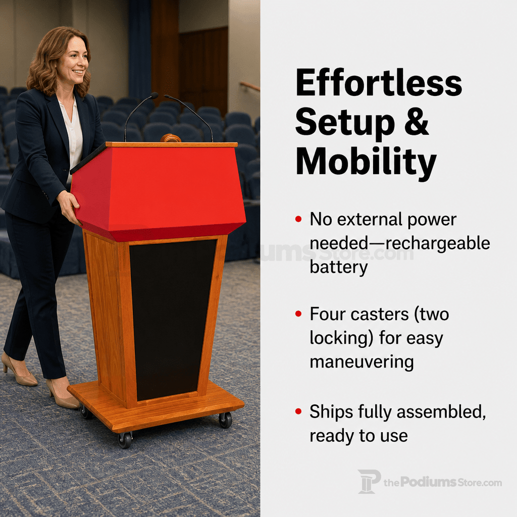 Presidential Evolution Podium with Sound (PS-PRES500-EV) Hardwood Lectern PRES500-EV-O Oak Wood - Natural (Clear Coat) Black No Logo - thePodiumsStore