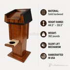 Presidential Lift Solid Hardwood Lectern (PS-PRES500-LIFT) Hardwood Lectern PRES500-LIFT Oak Wood - Natural (Clear Coat) Black No Logo - thePodiumsStore