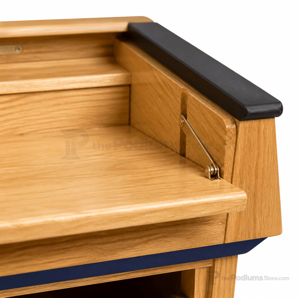 Presidential Plus Evolution Podium with Sound (PS-PRES900-EV) Hardwood Lectern PRES900-EV-O Oak Wood - Natural (Clear Coat) Black No Logo - thePodiumsStore