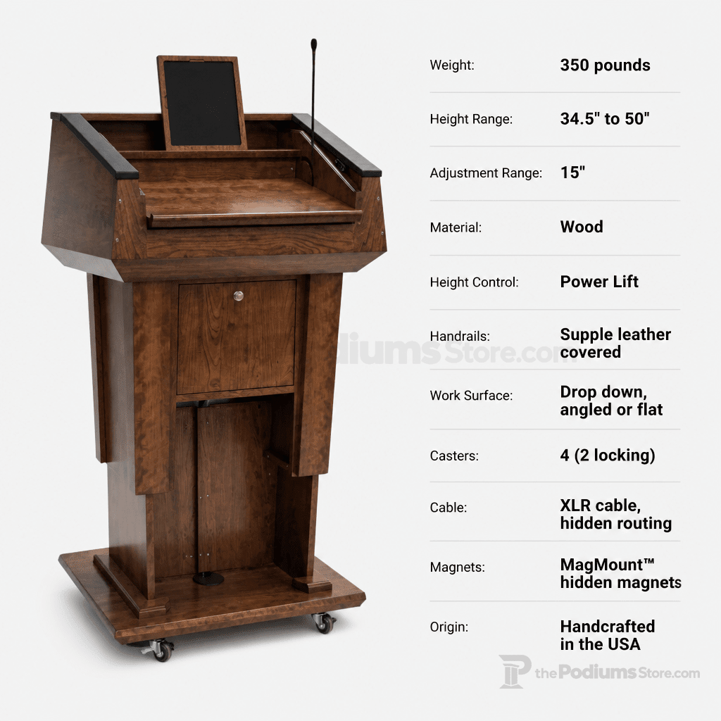 Presidential Plus Lift Wood Lectern (PS-PRES900-LIFT) Height Adjustable Lectern PRES900-LIFT Oak Natural (Clear Finish) - thePodiumsStore
