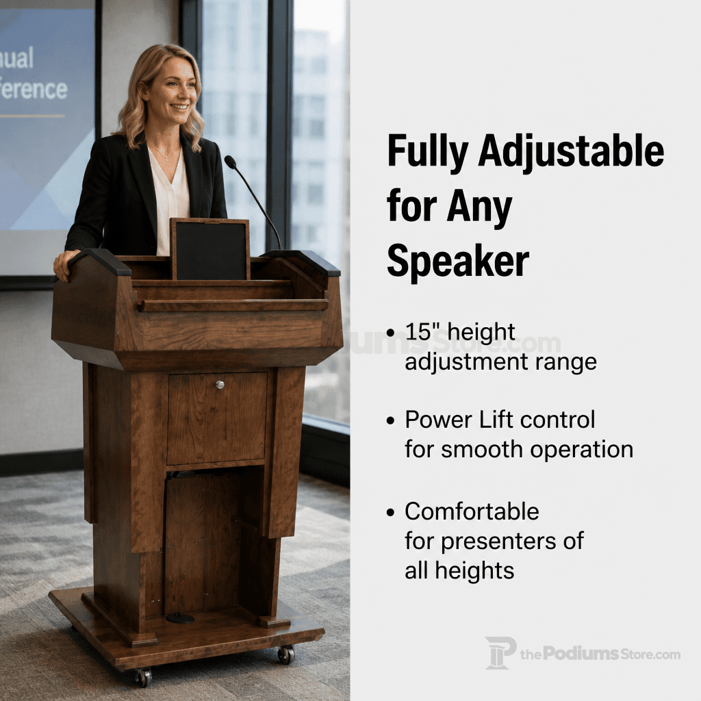 Presidential Plus Lift Wood Lectern (PS-PRES900-LIFT) Height Adjustable Lectern PRES900-LIFT Oak Natural (Clear Finish) - thePodiumsStore