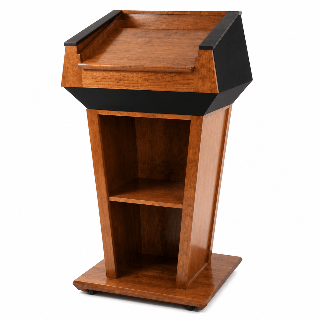 Presidential Plus Solid Hardwood Podium (PS-PRES900) Hardwood Lectern PRES900 Oak Wood - Natural (Clear Coat) Black No Logo - thePodiumsStore