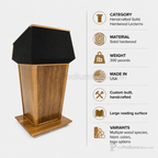 Presidential Plus Solid Hardwood Podium (PS-PRES900) Hardwood Lectern PRES900 Oak Wood - Natural (Clear Coat) Black No Logo - thePodiumsStore