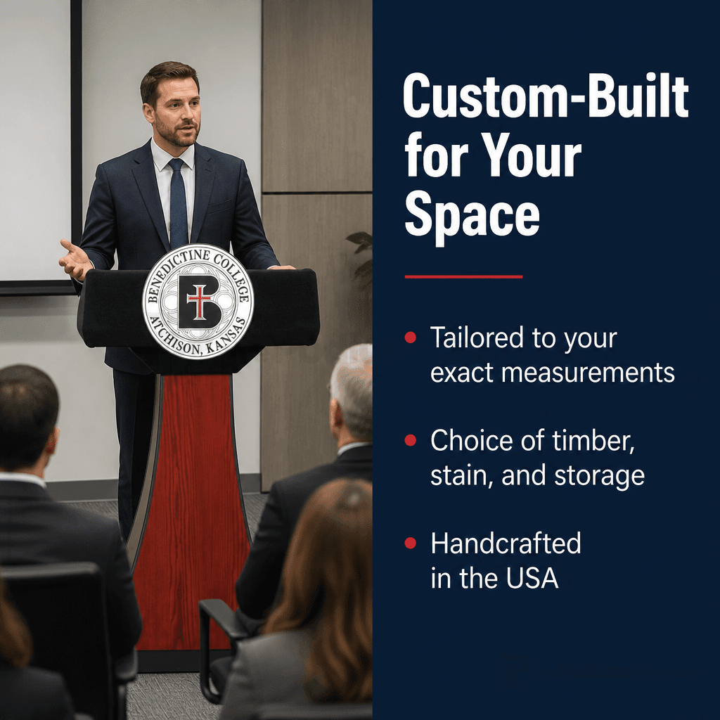 Presidential Solid Hardwood Lectern — Non-Sound (PS-PD) Hardwood Lectern PDPRE No Logo Sherpa Cardinal - thePodiumsStore