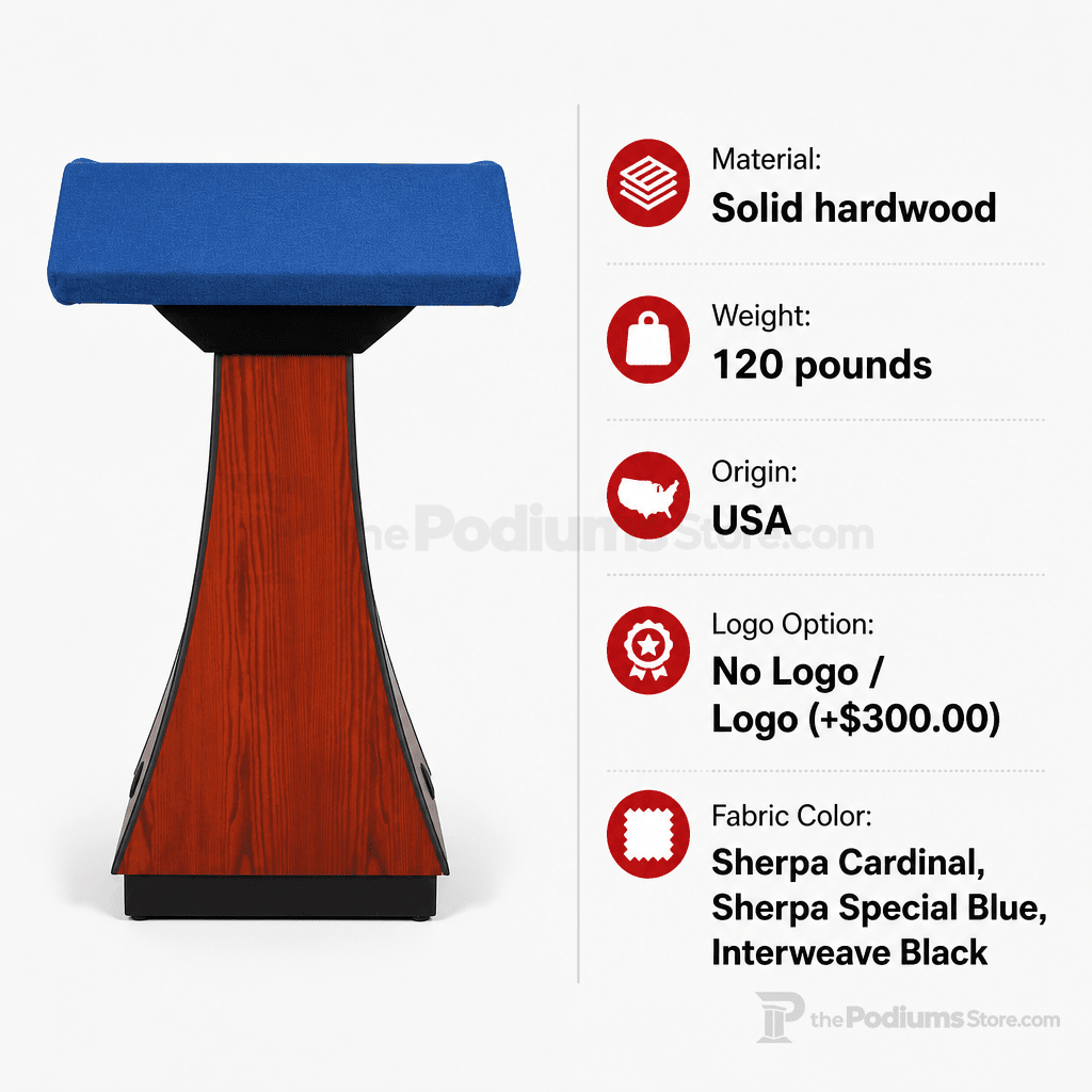 Presidential Solid Hardwood Lectern — Non-Sound (PS-PD) Hardwood Lectern PDPRE No Logo Sherpa Cardinal - thePodiumsStore