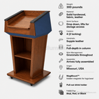 Presidential Solid Hardwood Podium (PS-PRES500) Hardwood Lectern PRES500 Oak Wood - Natural (Clear Coat) Black No Logo - thePodiumsStore