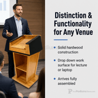 Presidential Solid Hardwood Podium (PS-PRES500) Hardwood Lectern PRES500 Oak Wood - Natural (Clear Coat) Black No Logo - thePodiumsStore