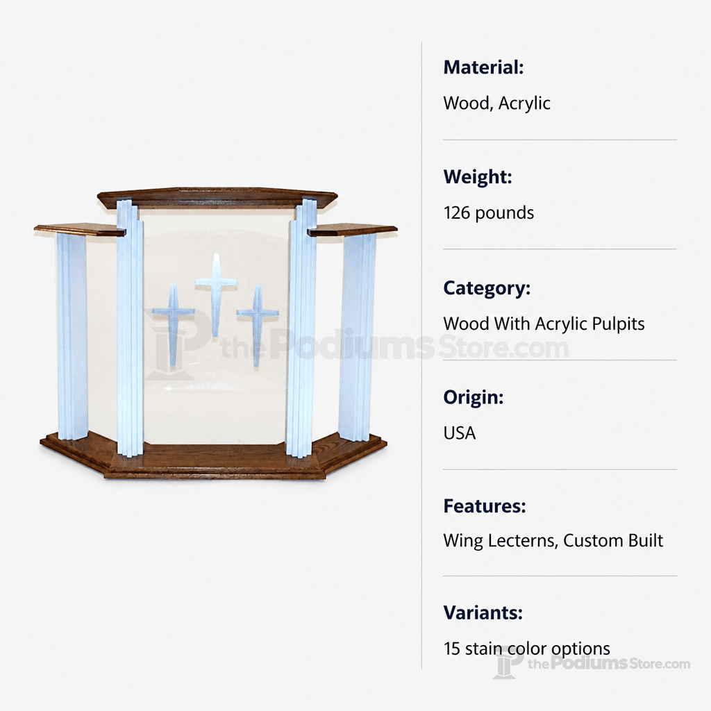 Proclaimer Winged Wood & Acrylic Pulpit (PS-702W) Wood & Acrylic Pulpit 702W Light Oak 35 - thePodiumsStore