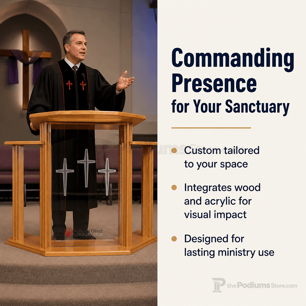 Proclaimer Winged Wood & Acrylic Pulpit (PS-703) Wood & Acrylic Pulpit 703 Light Oak 35 - thePodiumsStore