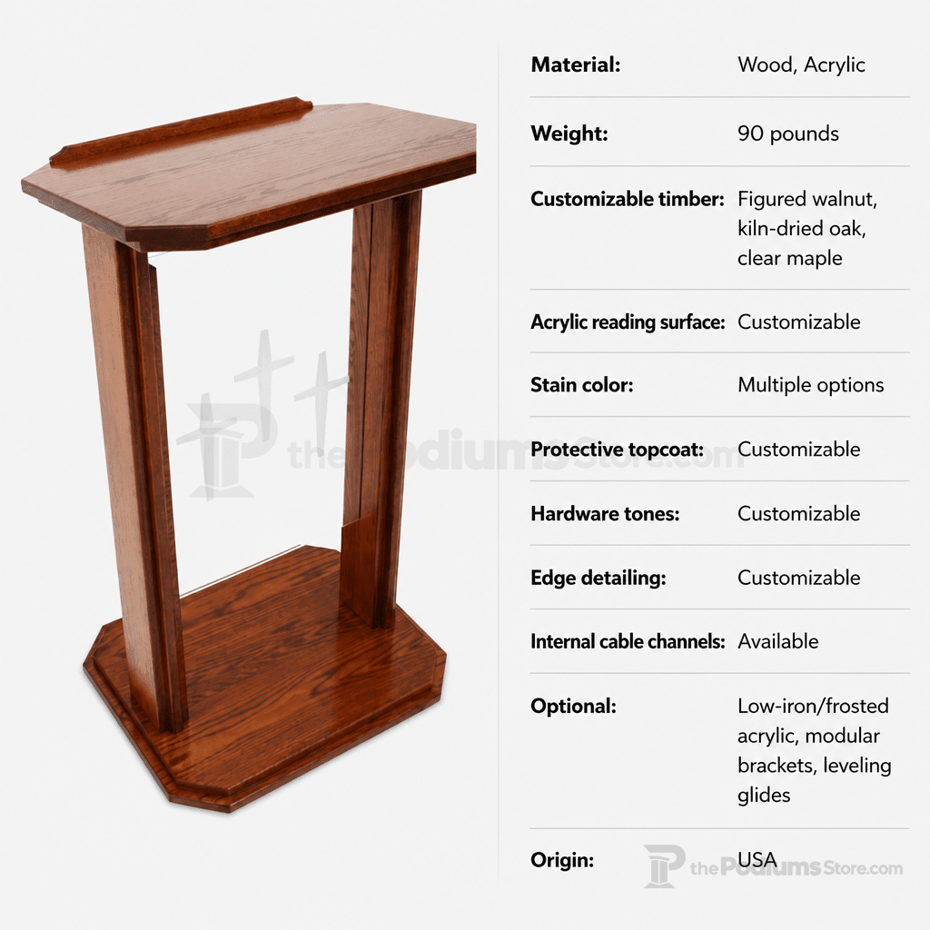 Proclaimer Wood & Acrylic Preaching Stand (PS-704) Wood & Acrylic Pulpit 704 Light Oak 35 - thePodiumsStore