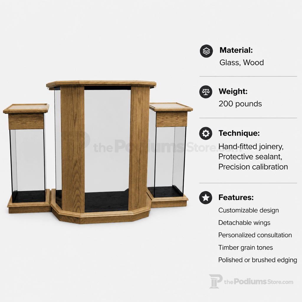 Rhema Glass & Wood Church Pulpit (PS-NC12) Glass Pulpit NC12 Black Lacquer - thePodiumsStore