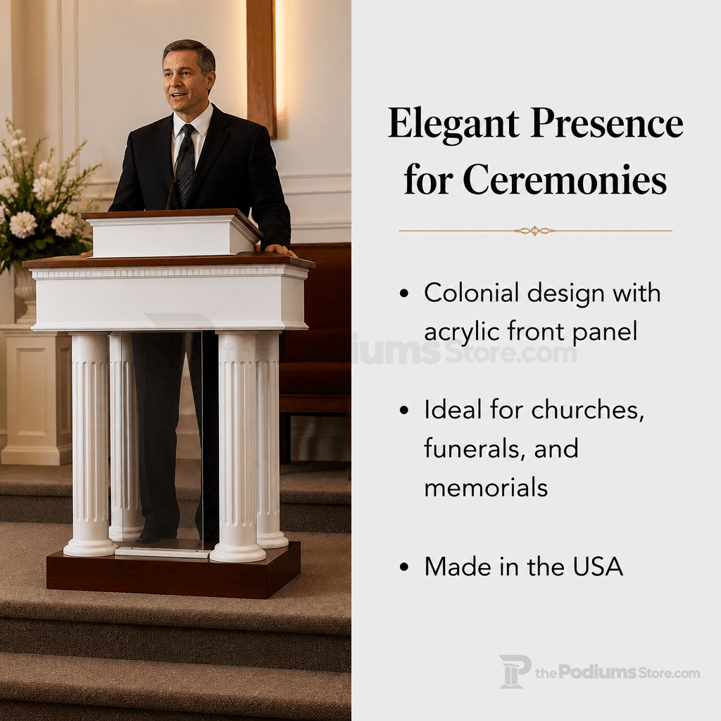Round Column Pedestal Wood & Acrylic Pulpit (PS-8302-SP) Wood & Acrylic Pulpit 8302-SP Light Oak 35 No White - thePodiumsStore