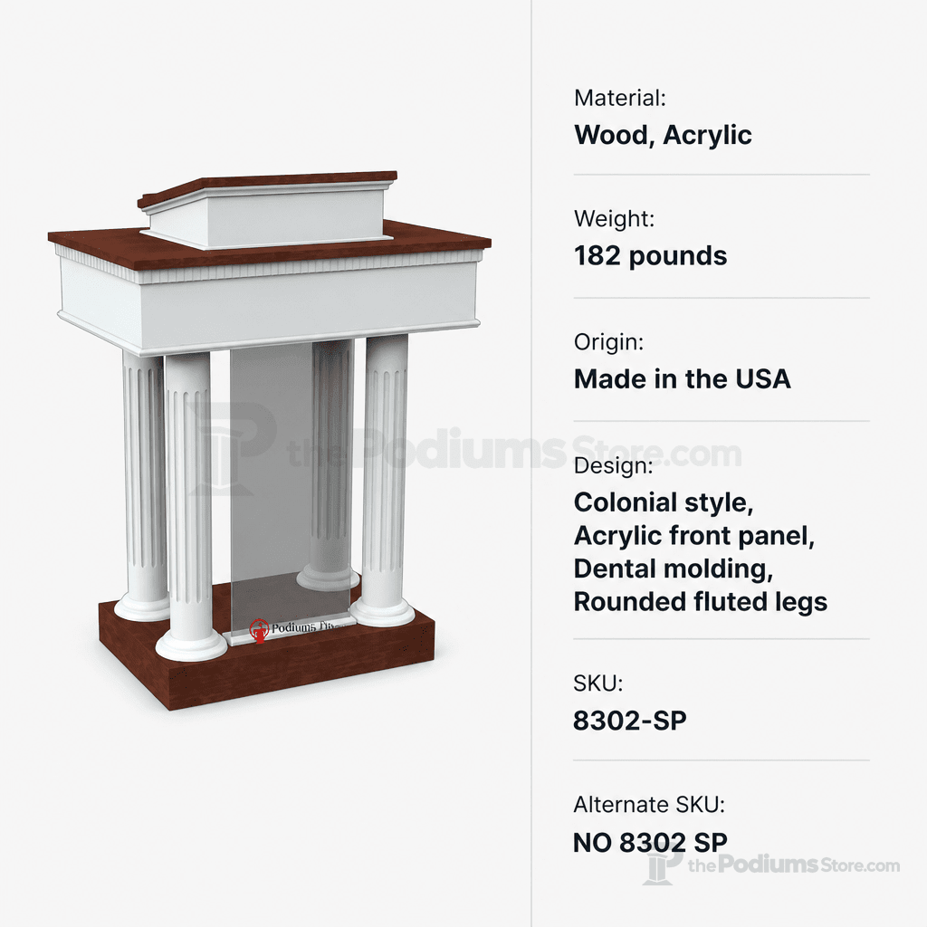 Round Column Pedestal Wood & Acrylic Pulpit (PS-8302-SP) Wood & Acrylic Pulpit 8302-SP Light Oak 35 No White - thePodiumsStore