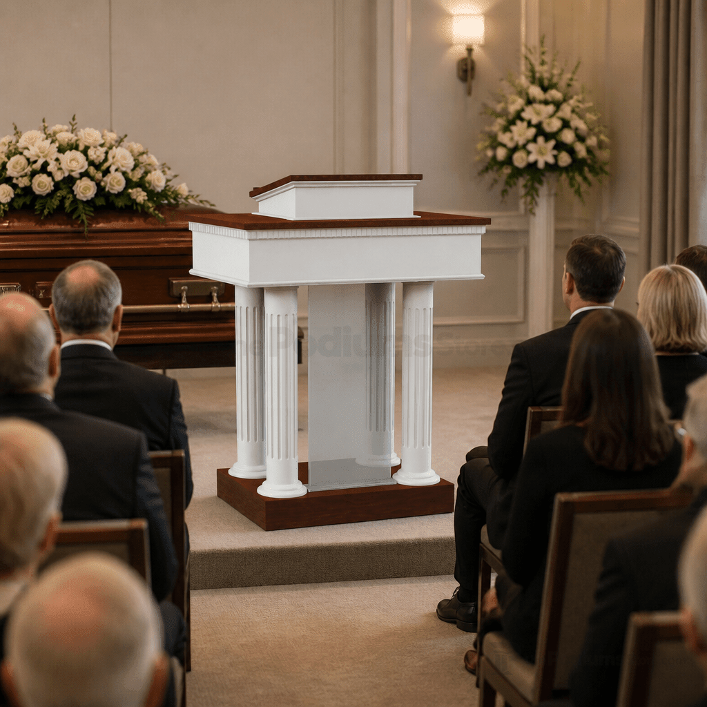 Round Column Pedestal Wood & Acrylic Pulpit (PS-8302-SP) Wood & Acrylic Pulpit 8302-SP Light Oak 35 No White - thePodiumsStore