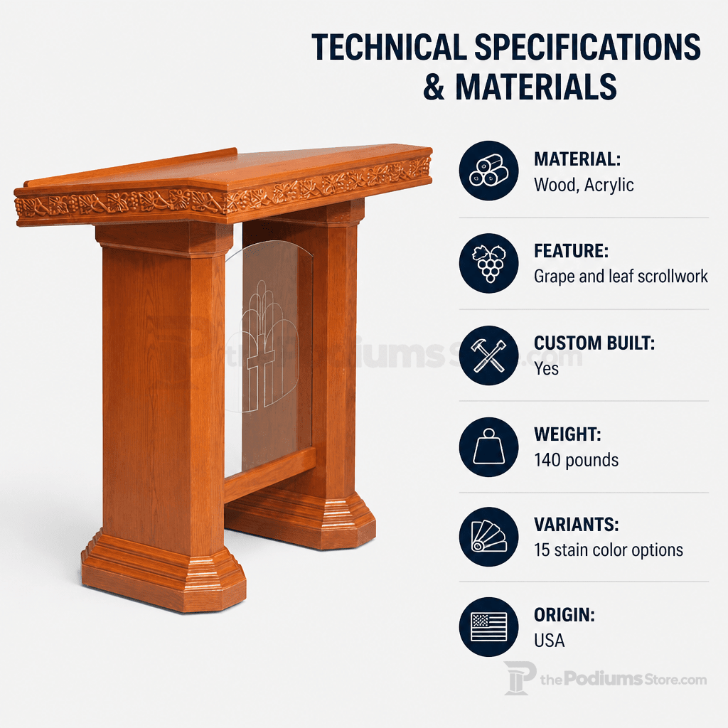 Scrollwork Wood & Acrylic Pulpit (PS-5405) Wood & Acrylic Pulpit NO 5405 Light Oak 35 - thePodiumsStore