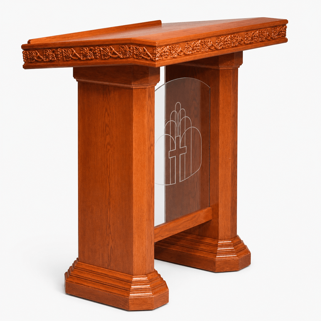 Scrollwork Wood & Acrylic Pulpit (PS-5405) Wood & Acrylic Pulpit NO 5405 Light Oak 35 - thePodiumsStore