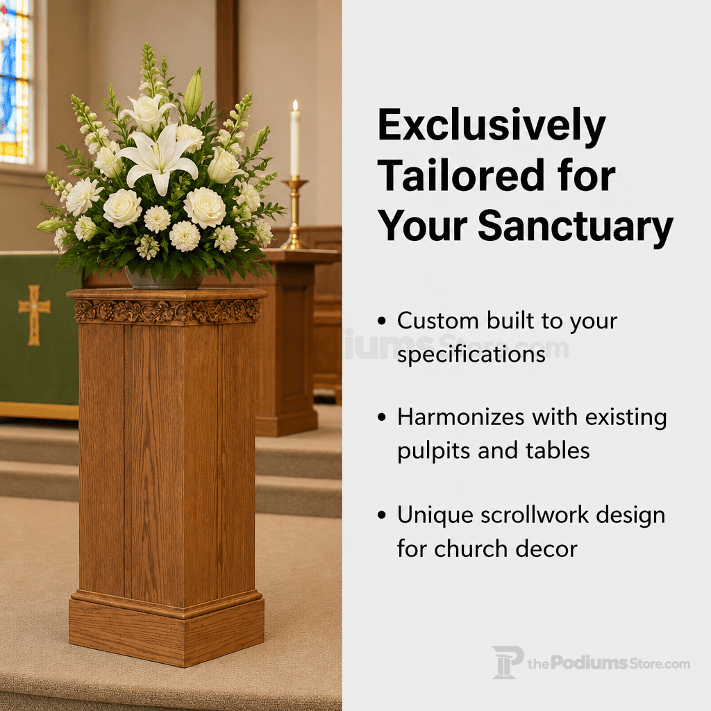 Scrollwork Wood Church Flower Stand (PS-500) Flower Stand NO 500F Light Oak 35 - thePodiumsStore