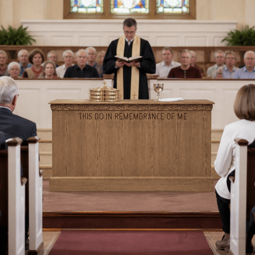 Scrollwork Wood Communion Table (PS-500) Communion Table NO 500 Light Oak 35 - thePodiumsStore