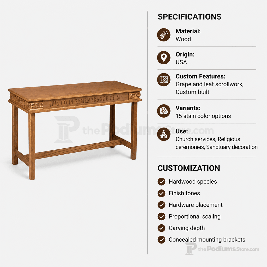 Scrollwork Wood Communion Table (PS-505) Communion Table NO. 505 Light Oak 35 - thePodiumsStore