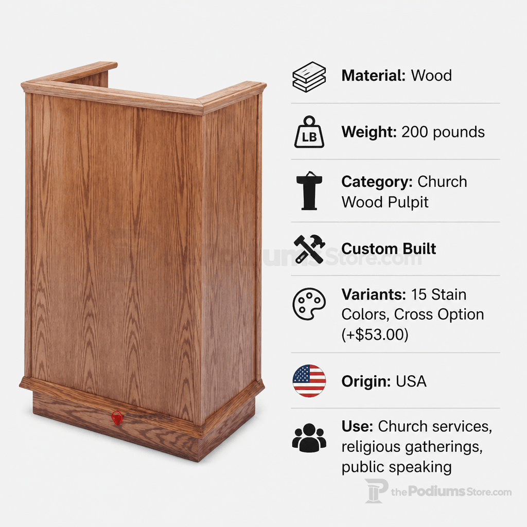 Single-Panel Wood Church Pulpit (PS-401) Church Wood Pulpit NO 401 Light Oak 35 No Cross - thePodiumsStore
