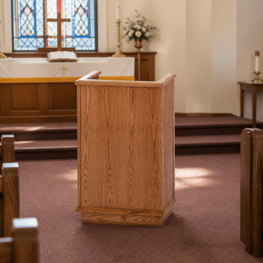 Single-Panel Wood Church Pulpit (PS-401) Church Wood Pulpit NO 401 Light Oak 35 No Cross - thePodiumsStore