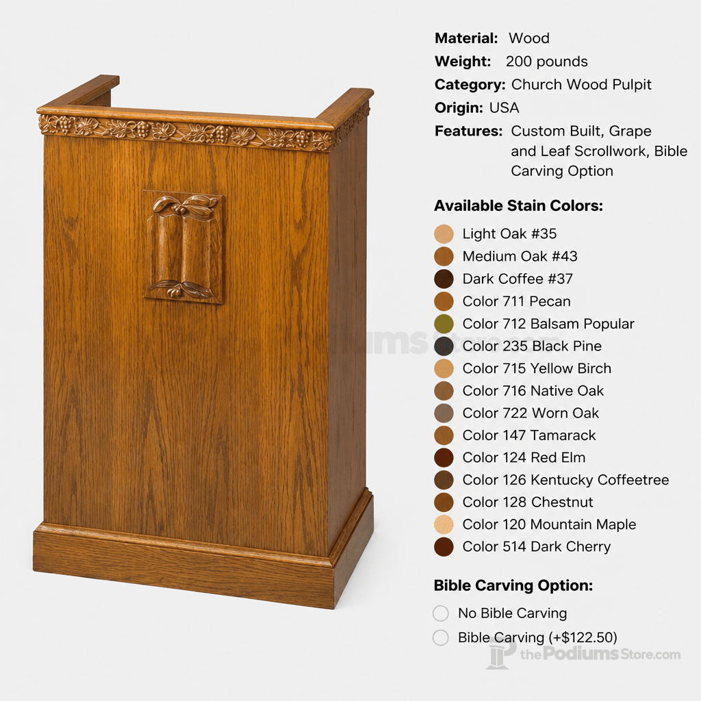 Single-Panel Wood Church Pulpit (PS-501) Church Wood Pulpit NO. 501 Light Oak 35 No Bible Carving - thePodiumsStore