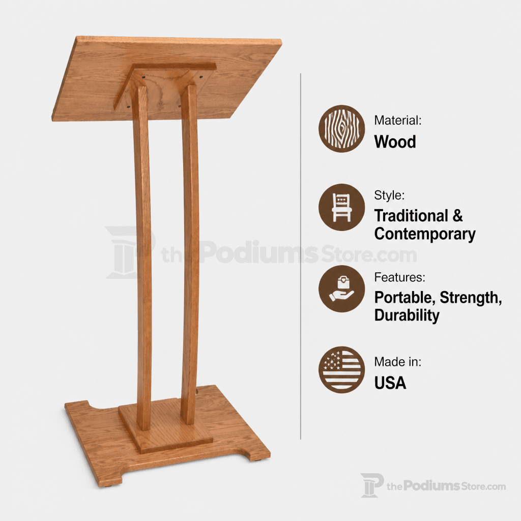 Solid Oak Portable Presentation Lectern (PS-KLWCOAK) Portable Lectern KLWCOAK - thePodiumsStore