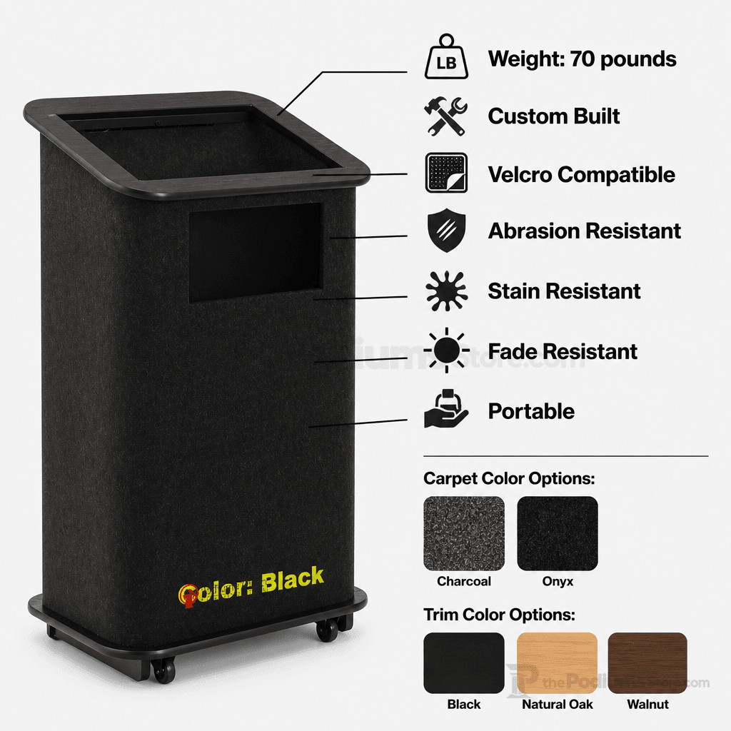 Spectrum Series Portable Lectern Portable Lectern CFL Charcoal Black - thePodiumsStore