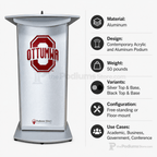 Standard Aluminum Lectern — Contemporary (PS-H2) Aluminum Lectern 1ALH2S Silver Top & Base - thePodiumsStore