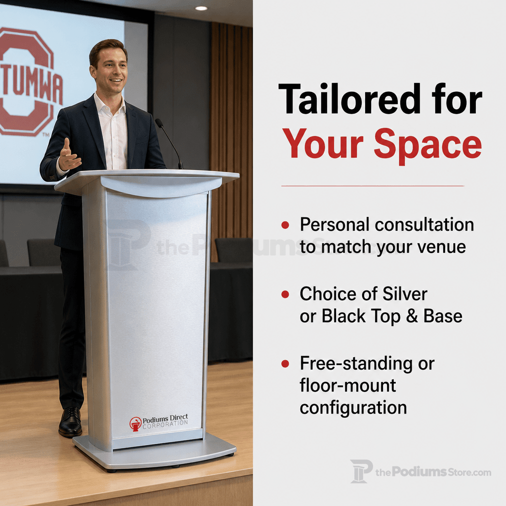 Standard Aluminum Lectern — Contemporary (PS-H2) Aluminum Lectern 1ALH2S Silver Top & Base - thePodiumsStore