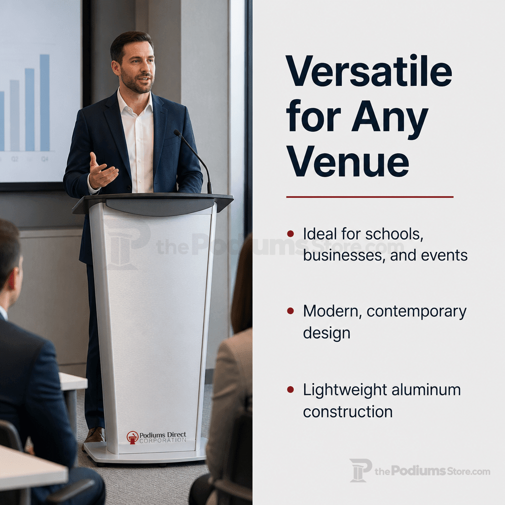 Standard Aluminum Lectern — Contemporary (PS-VH1) Aluminum Lectern 1ALVH1S Silver Top & Base - thePodiumsStore