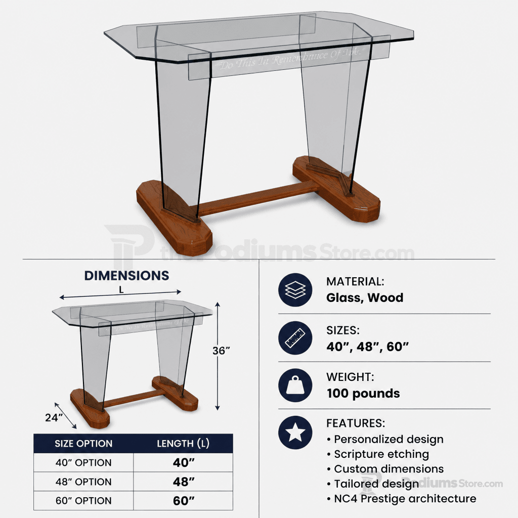 Standard Glass Communion Table (PS-NC4) Communion Table NC4 Black Lacquer Communion Table 40” - thePodiumsStore