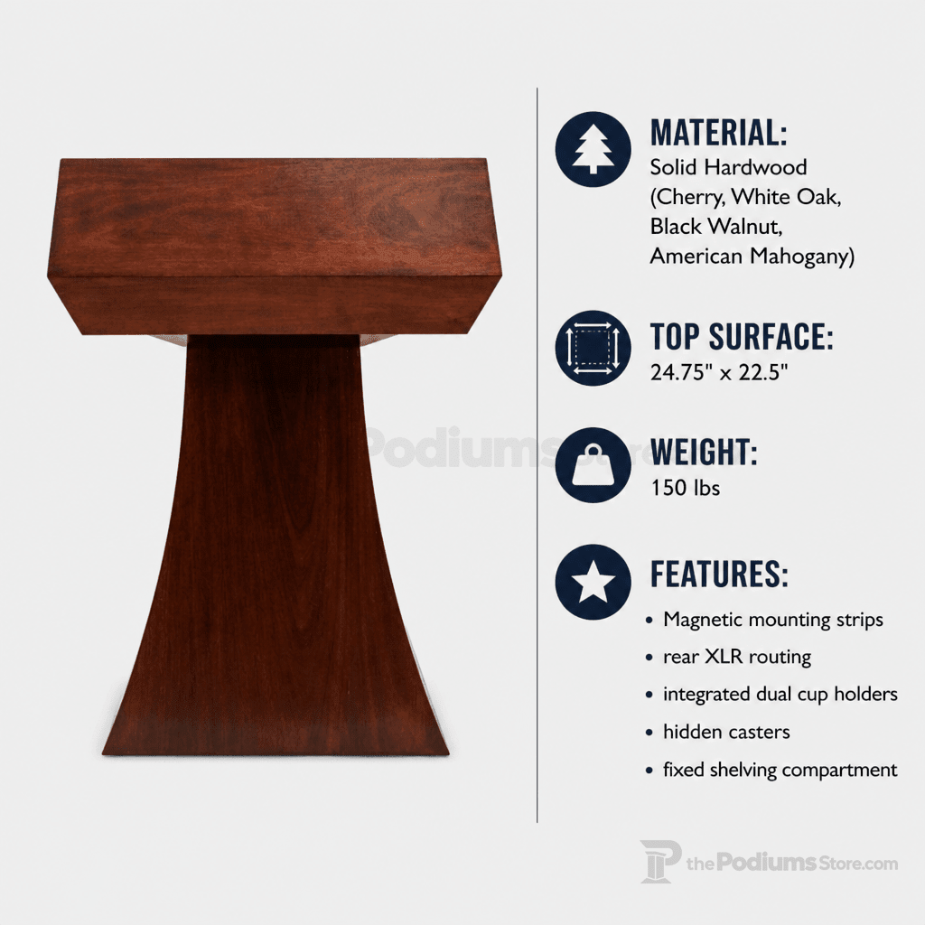 Statesman Solid Hardwood Lectern (Non-Sound) Hardwood Lectern STM019-O Oak Natural (Clear Finish) - thePodiumsStore